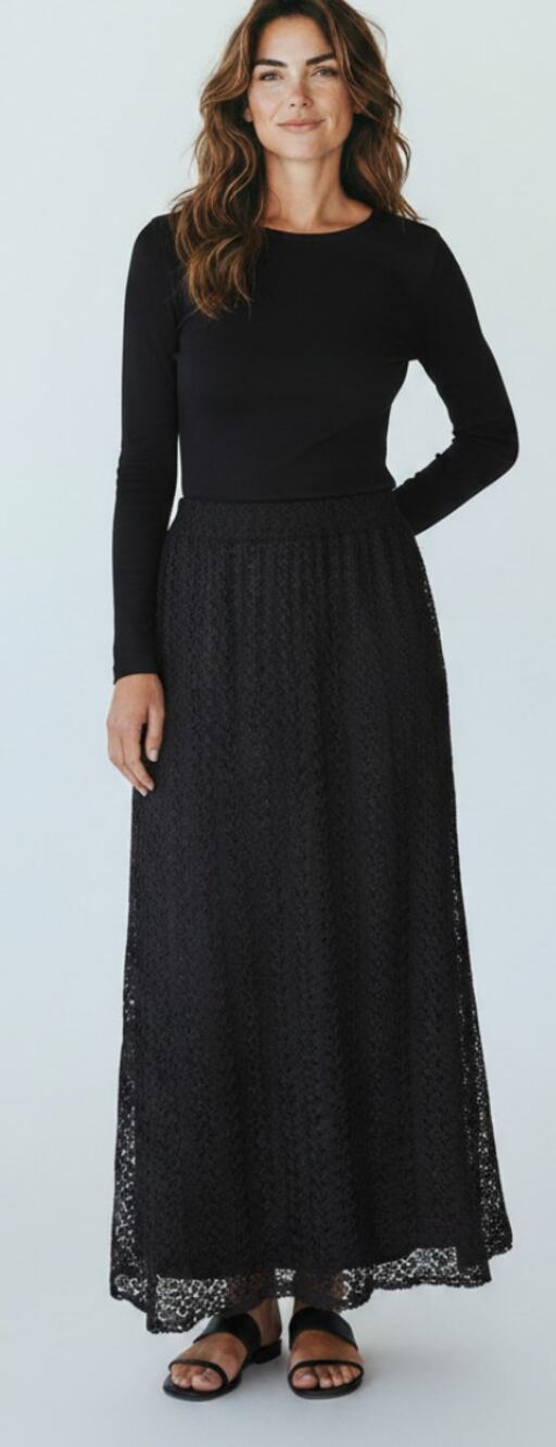 Elizabeth & Nicole Black Crochet Overlay Maxi Column Skirt size L